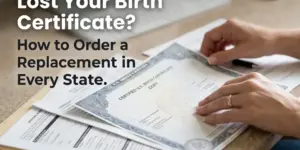 Certidão de nascimento em uma mesa com documentação
