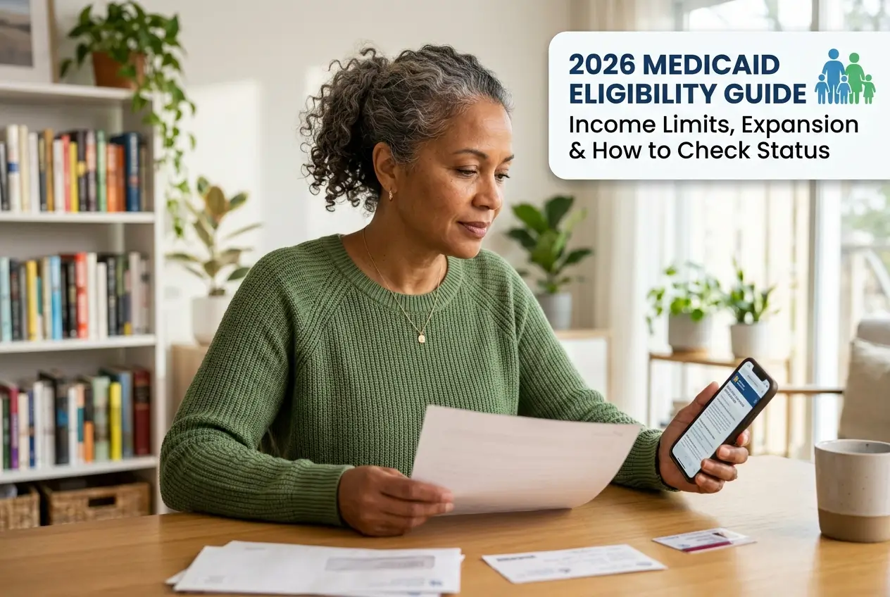 Mulher revisando documentos de elegibilidade Medicaid 2026