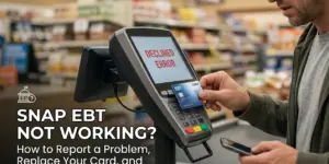 homem com erro no terminal EBT em mercado 2026