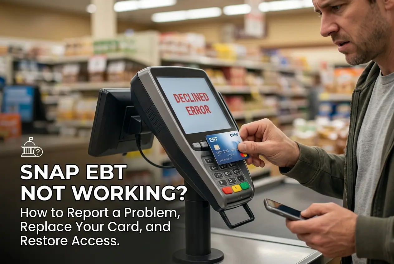 homem com erro no terminal EBT em mercado 2026