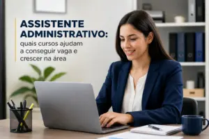 Mulher no escritório sobre educação financeira e cursos