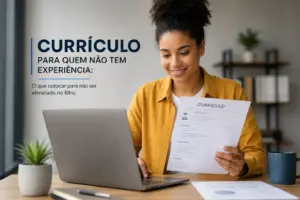 Jovem sorridente no escritório com currículo para 2026