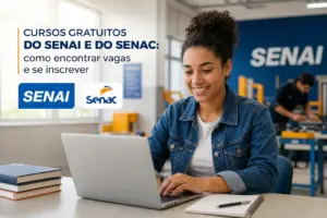 Jovem usando laptop em cursos gratuitos SENAI SENAC 2026