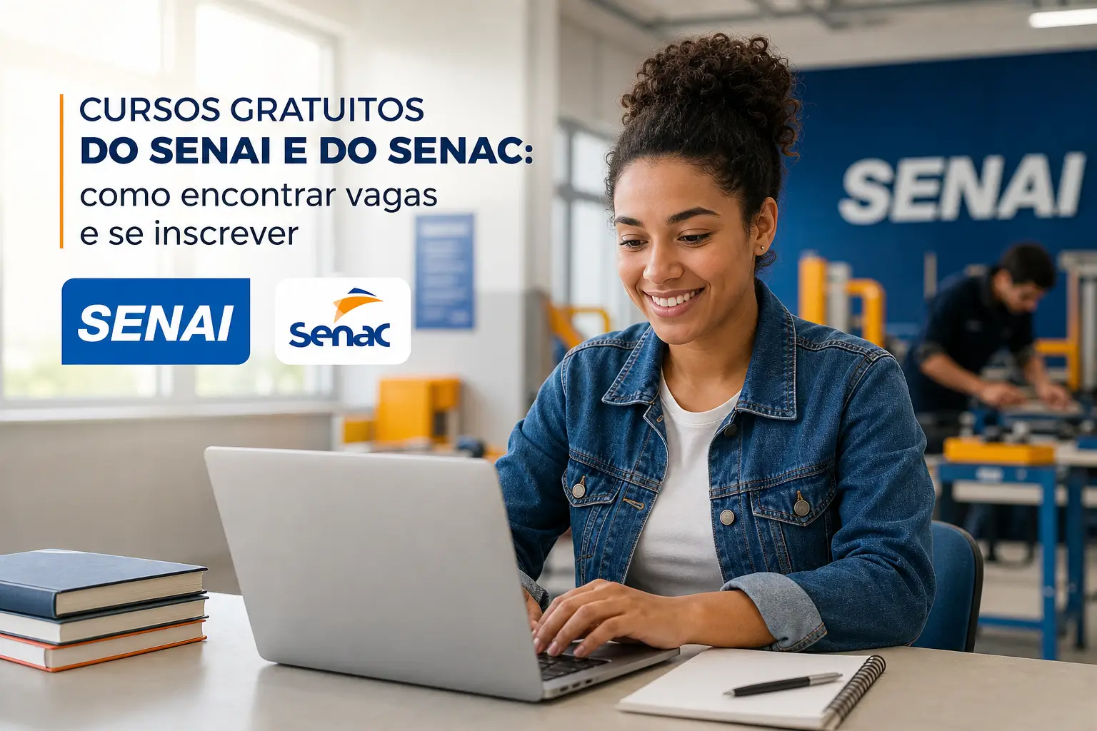 Jovem usando laptop em cursos gratuitos SENAI SENAC 2026