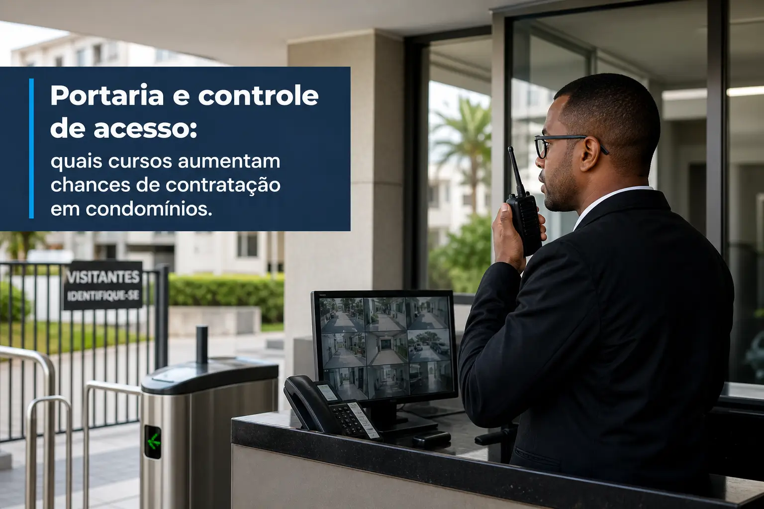 Segurança em monitoramento de condomínio usando rádio portátil