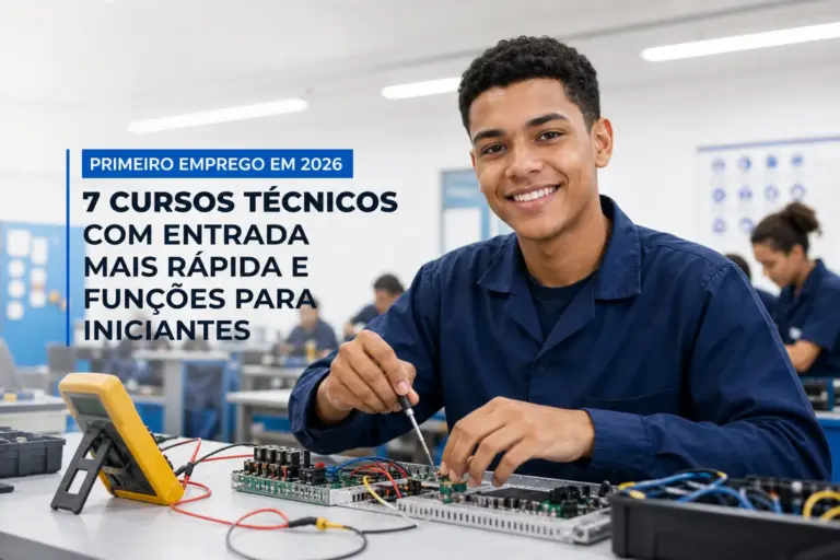 Jovem montando placa de circuitos com foco em 2026