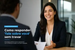 Mulher de negócios em entrevista sobre educação financeira