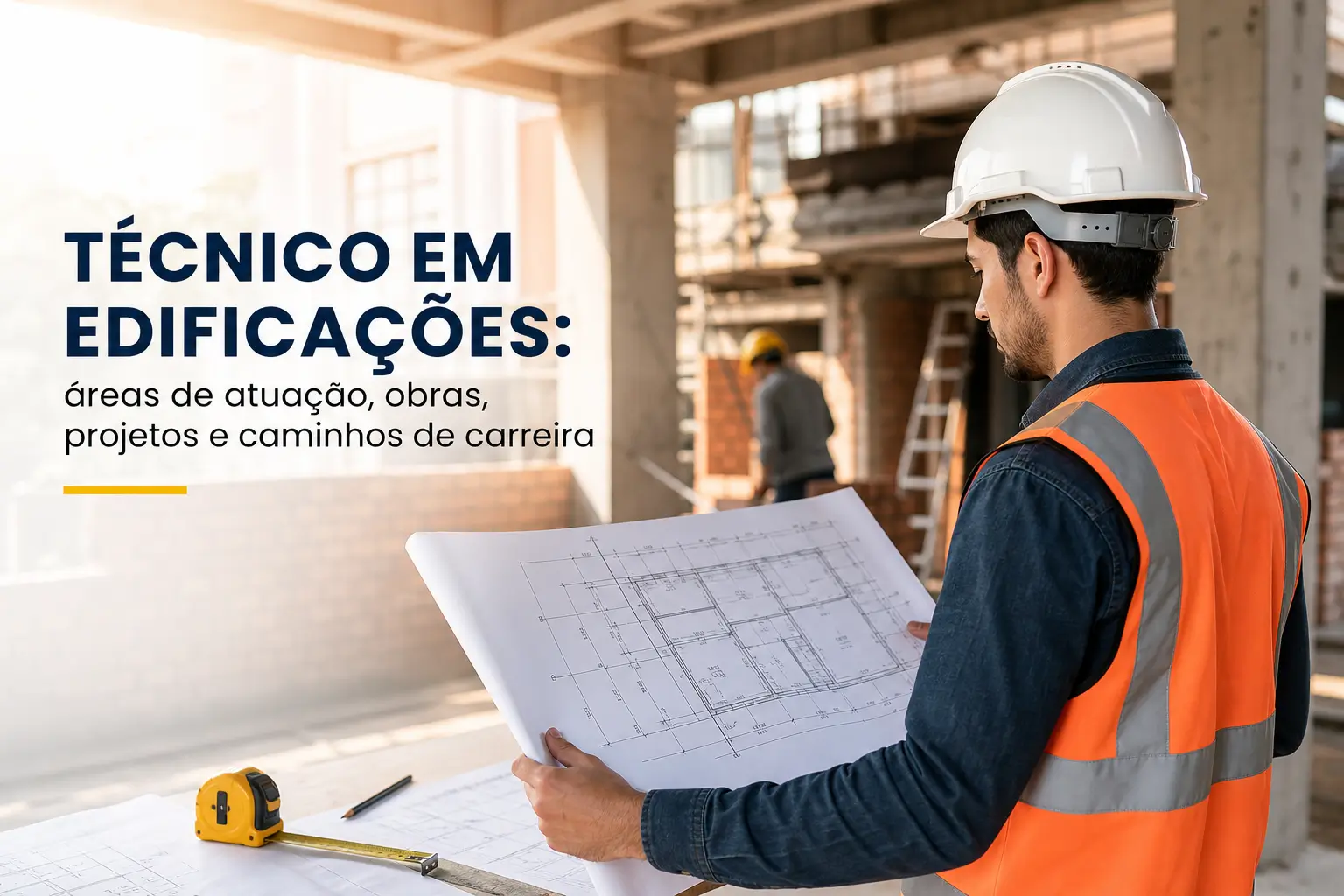 Engenheiro observa plantas arquitetônicas para Técnico em Edificações