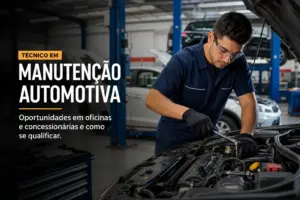 Mecânico brasileiro 2026 ajustando carro em oficina automotiva